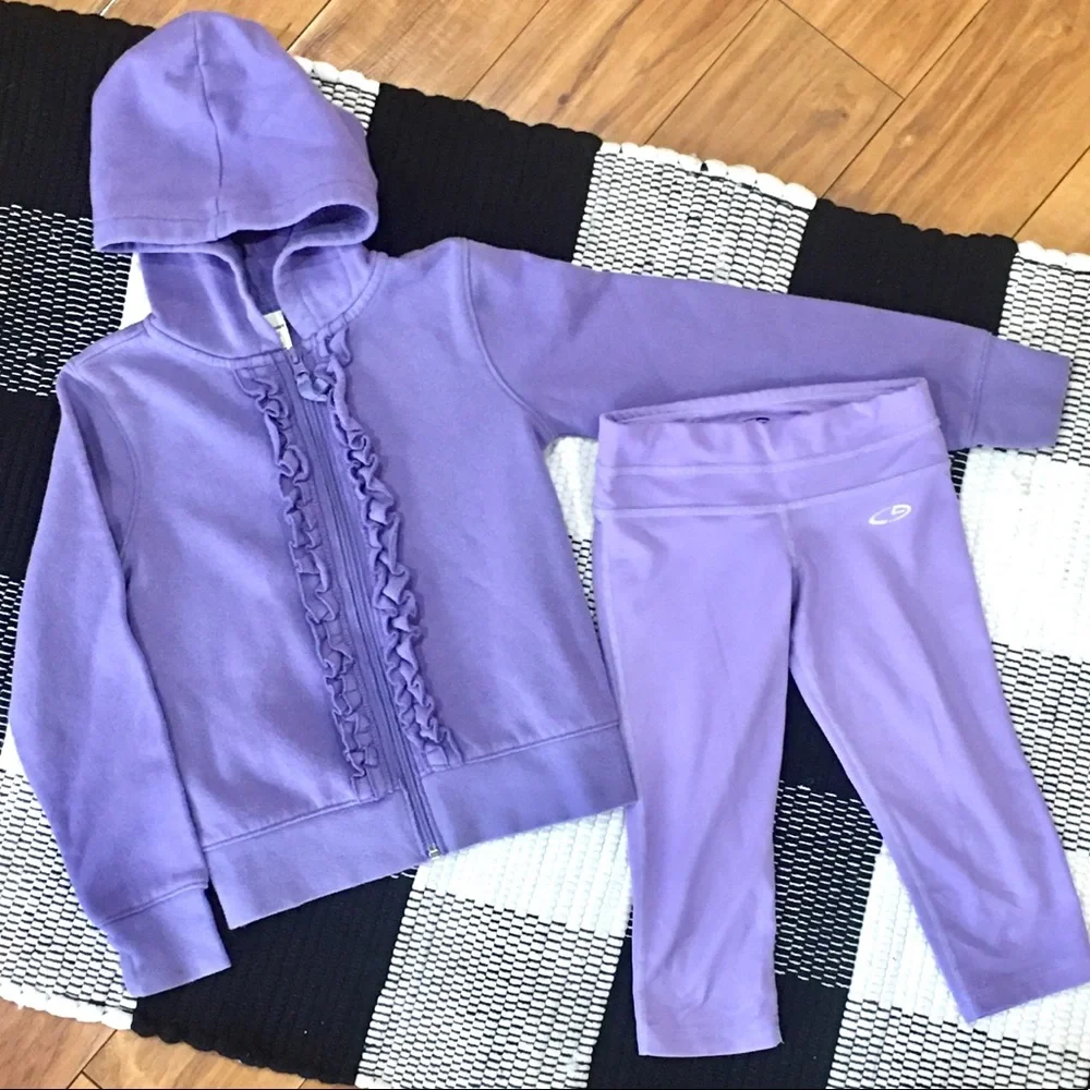 Lavender purple girl hoodie coat jacket and pants set 7 8 - school fitne…